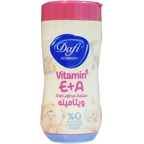 دستمال مرطوب کودک فاقد اسانس استوانه ای 70 عددی دافی dafi baby wipes with vitamin A & E